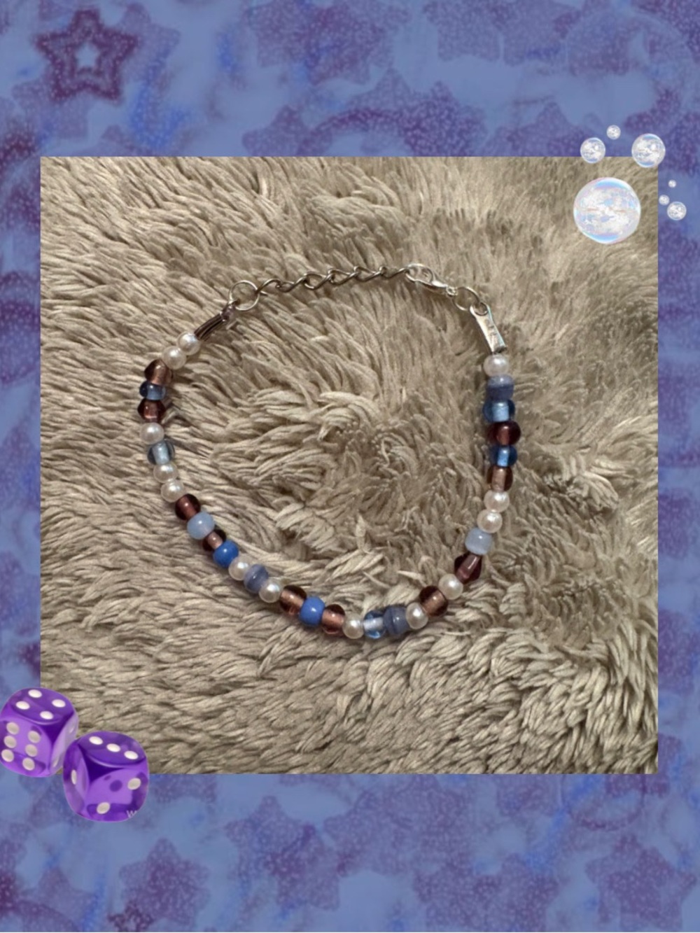 Pearl and Glass Bead bracelet in Blue and Brown